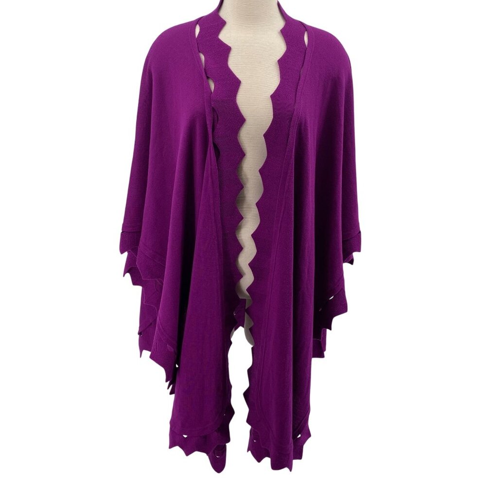 Windsmoor‎ cape shawl one size wool blend purple zig zag cutouts